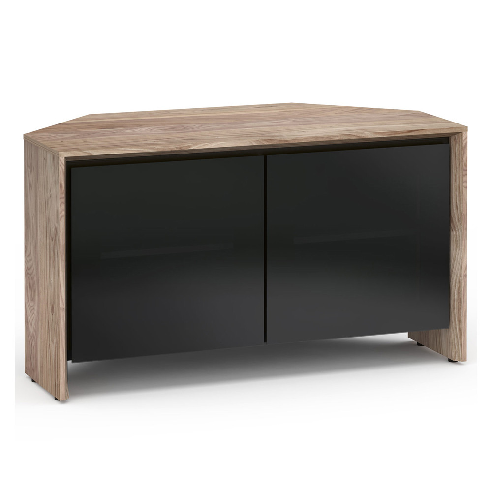 Salamander Designs Barcelona 221 Corner Double-Width AV Cabinet in Natural Walnut / Black Glass