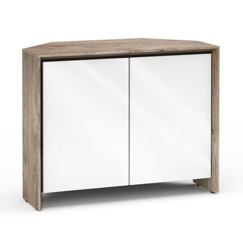 Salamander Designs Barcelona 323 Corner Double-Width AV Cabinet in Natural Walnut / Gloss White
