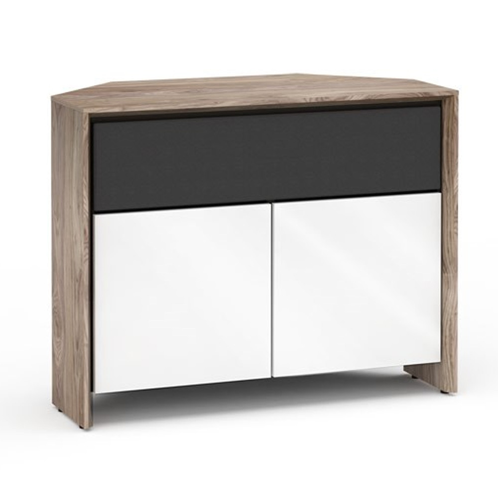 Salamander Designs Barcelona 329 Corner Double-Width AV Cabinet in Natural Walnut / Gloss White