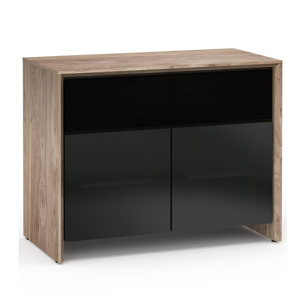Salamander Designs Barcelona 329 Double-Width AV Cabinet in Natural Walnut / Black Glass