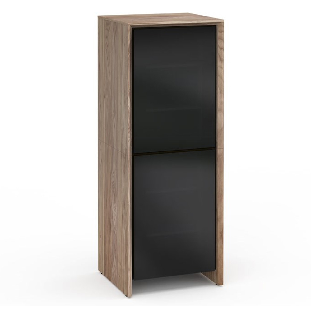 Salamander Designs Barcelona 617 Single-Width AV Cabinet in Natural Walnut / Black Glass
