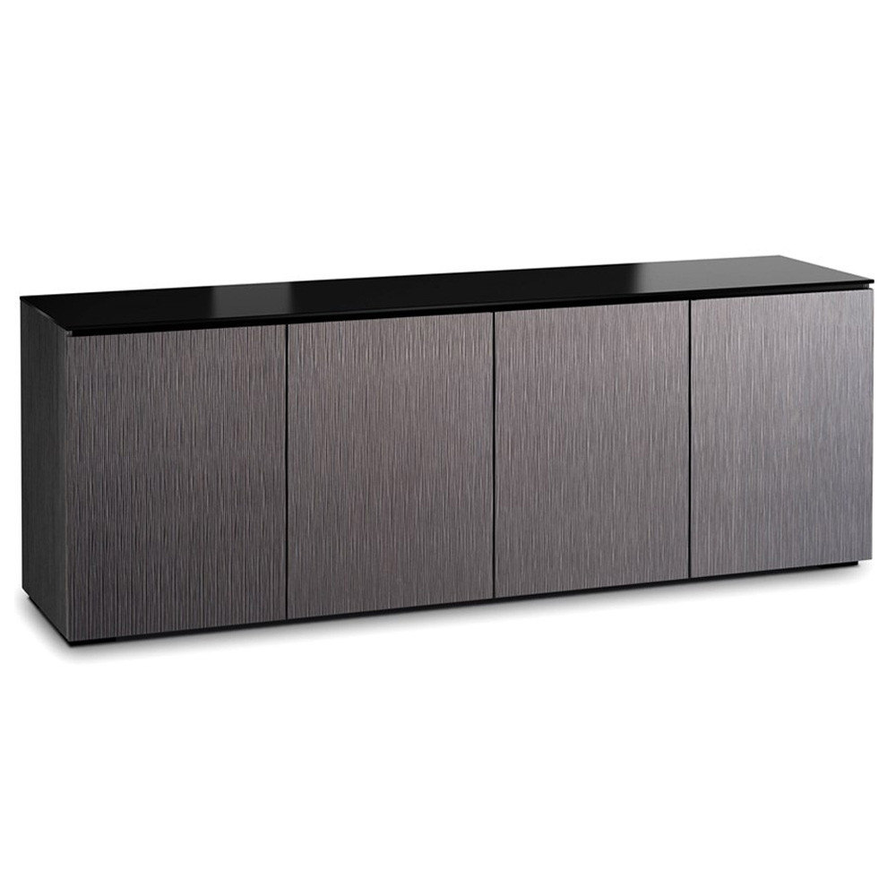 Salamander Chameleon Seattle 347 Quad-Width AV Cabinet with ALPI Gray Oak Doors and Black Glass Top