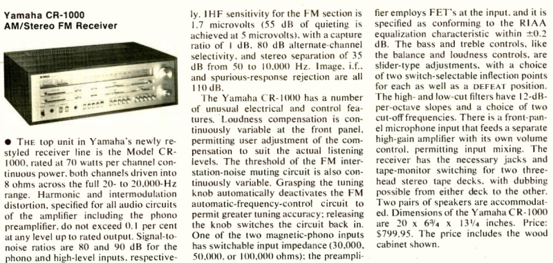 Yamaha CR-1000 Specs